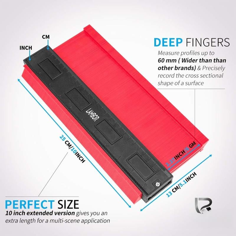 Product Introduction of Contour Gauge 10 Inch, Widen Plastic Profile Gauge Duplicator, Precisely Copy Irregular Shapes Template Measuring Tool for Fit and Easy (10 Inch Widen-Red) 5