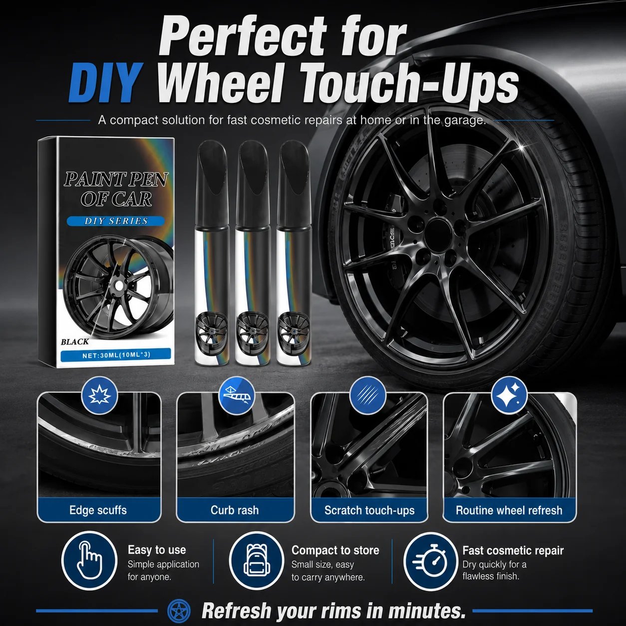 Wheel repair pen application steps
