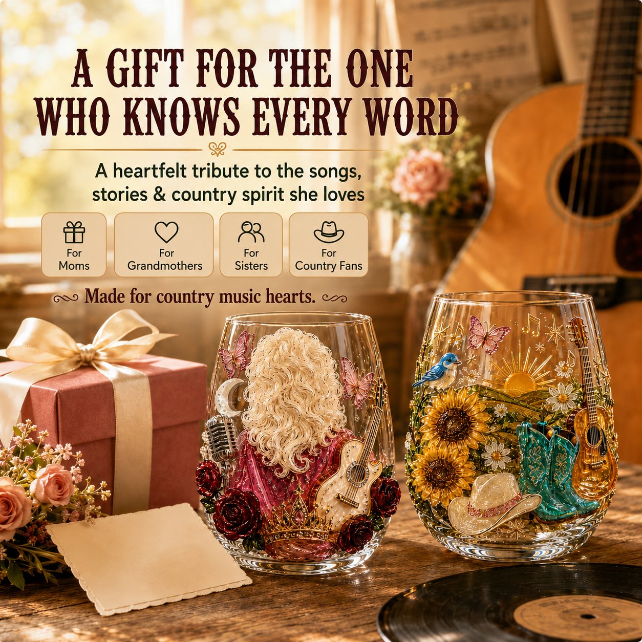 Meaningful Queen of Country glass gift for mothers, grandmothers, sisters and country fans