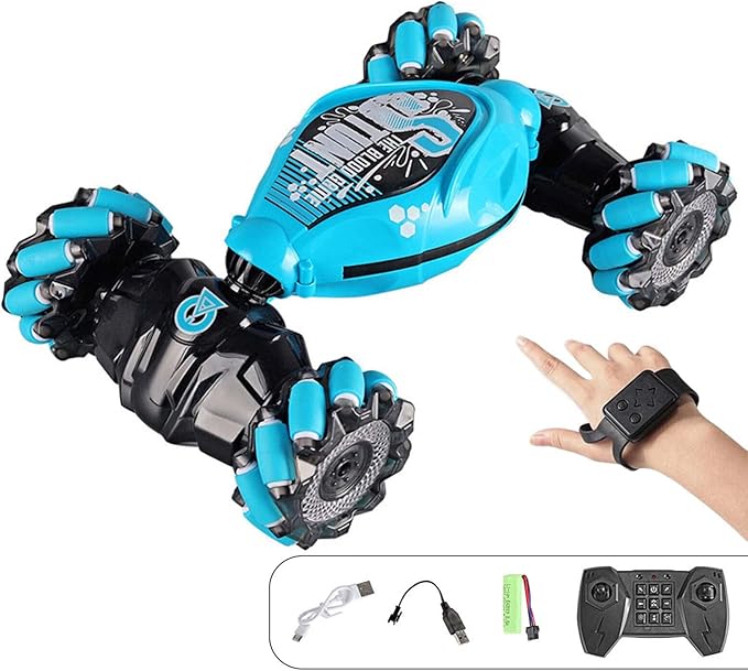 Two rechargeable batteries included with RC stunt car
