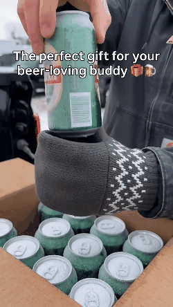 Knitted drink-holder mitten demonstration