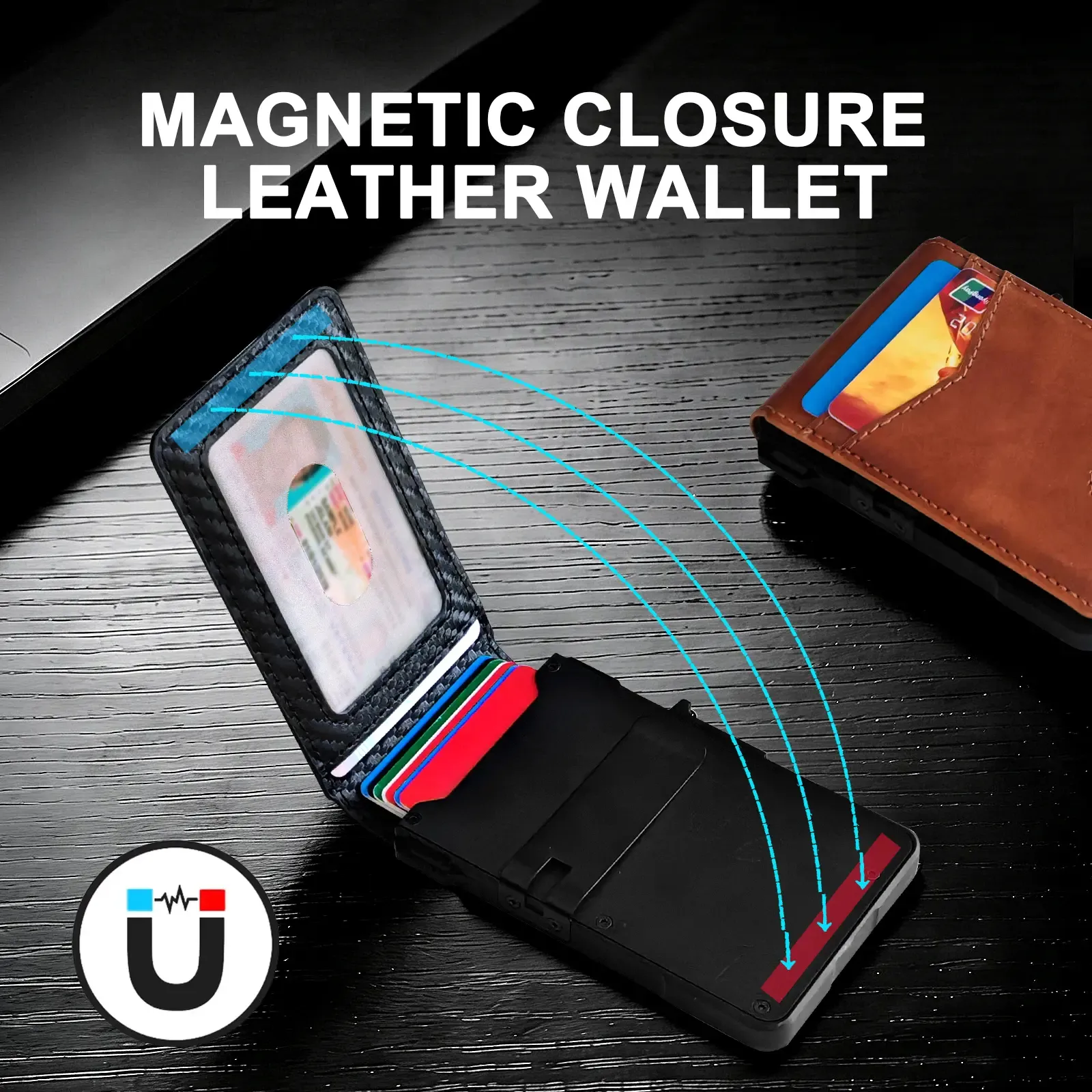 Magnetic closure wallet with clear ID window Magnetic closure wallet with clear ID window