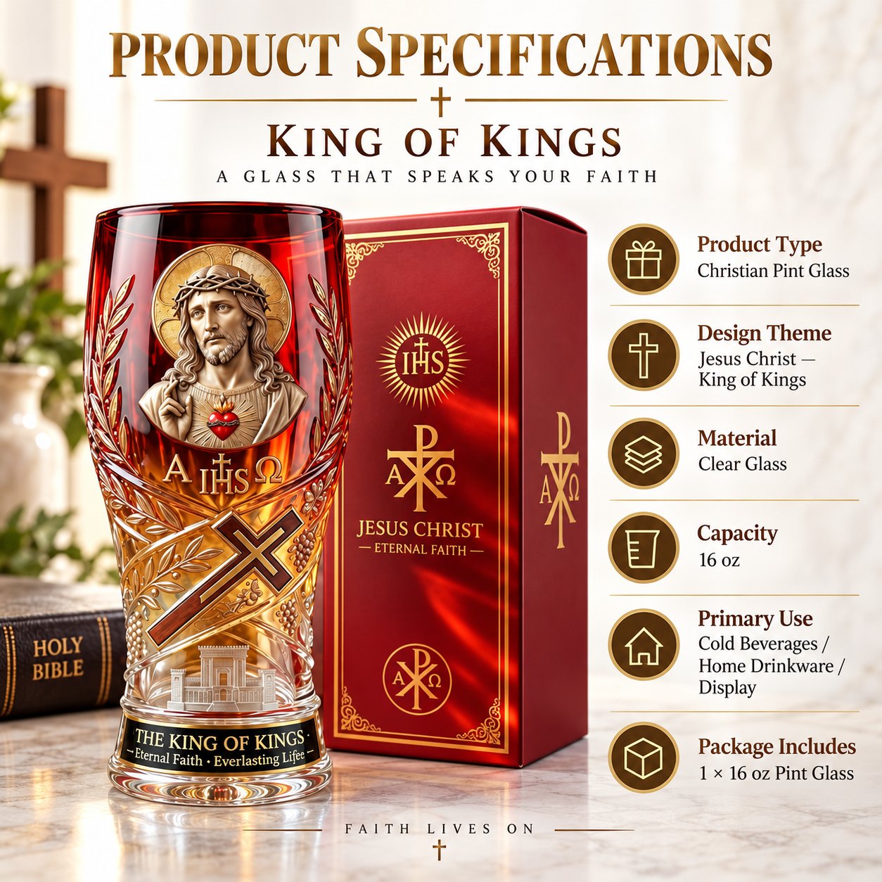 ✝️ Jesus Christ “King of Kings” Pint Glass – 16 oz lifestyle