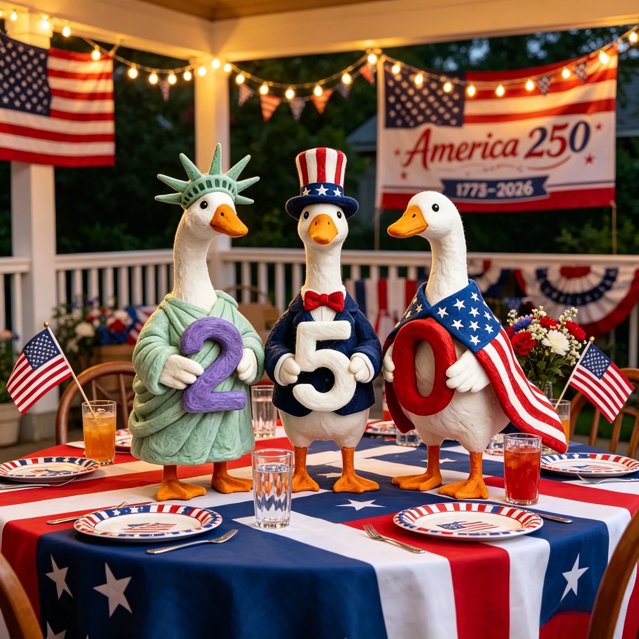 Whimsical USA 250 Patriotic Geese Centerpiece