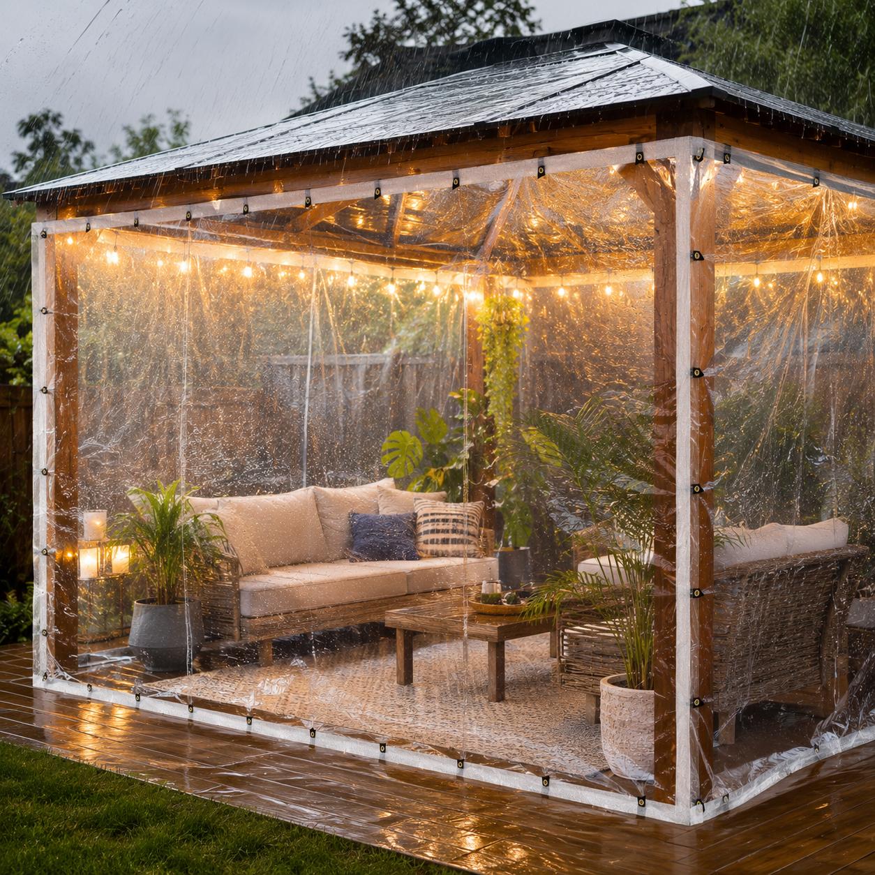 10x13FT Rainproof Polyethylene Tarps with Grommets, Transparent Outdoor Cover PE Tarps for Plant Piles, Patio Furniture, Home Supplies Rain Cloths