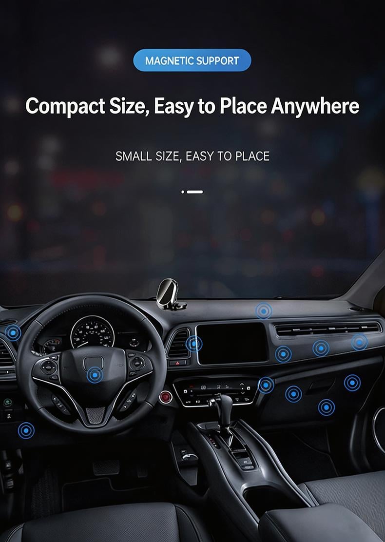 Foldable Metal Magnetic Car Phone Holder - 360° Rotating, Adjustable Angle & Height Dashboard Mount, Strong Magnetic Hold, Compact Universal Hands-Free Phone Stand for Cars