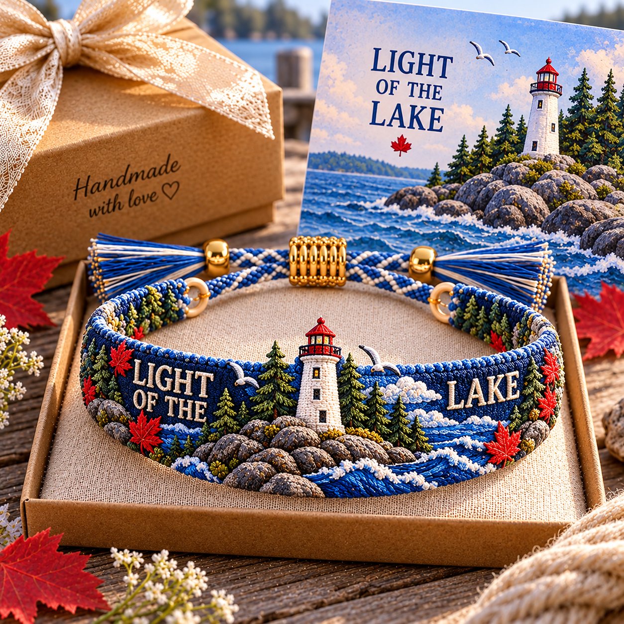 Light of the Lake lighthouse embroidered bracelet