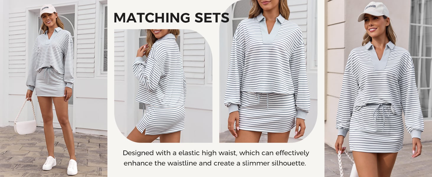 Fisoew Womens Casual Sweatshirt Skirt Set