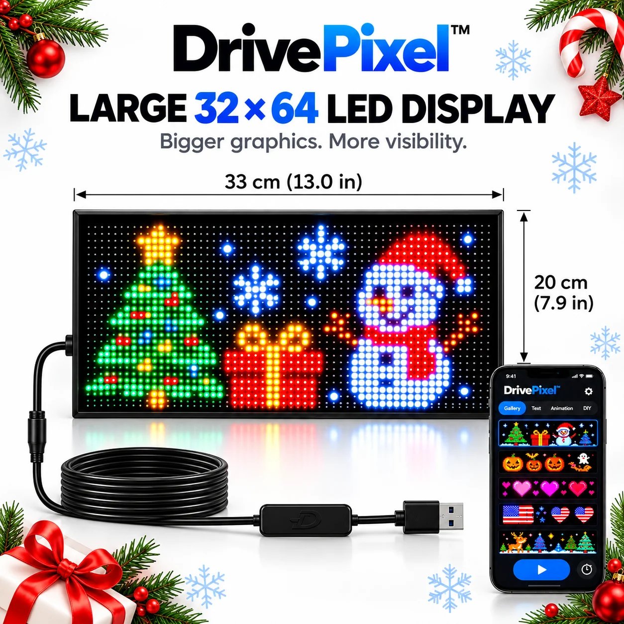 DrivePixel Large 32 by 64 LED display size