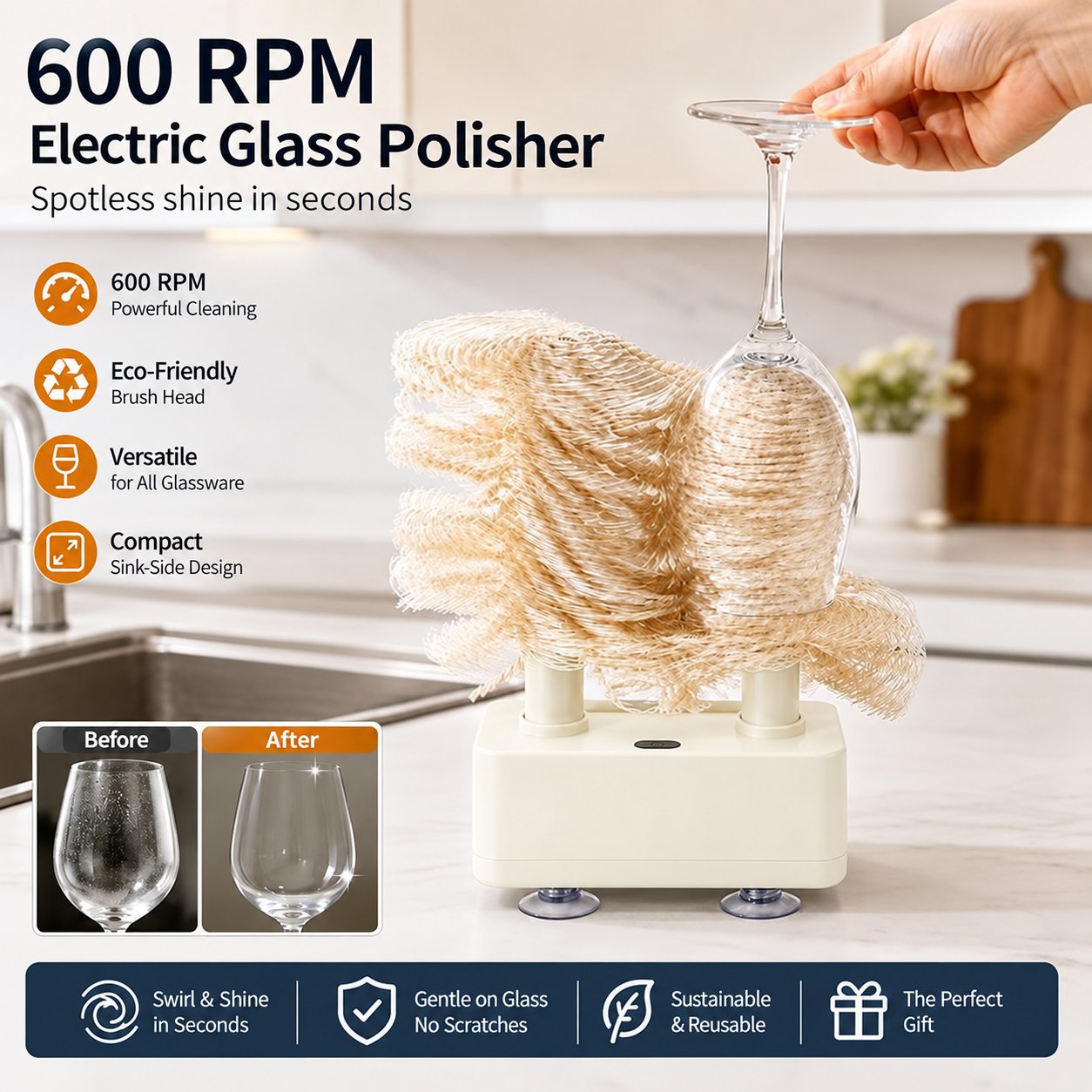 600 RPM electric glass polishing action