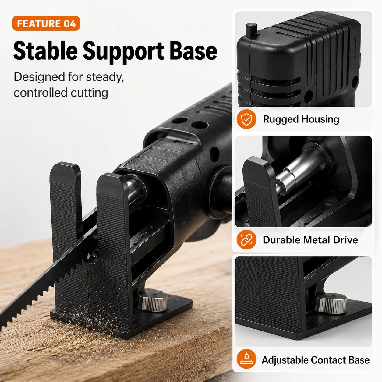 Stable support base of the saw attachment