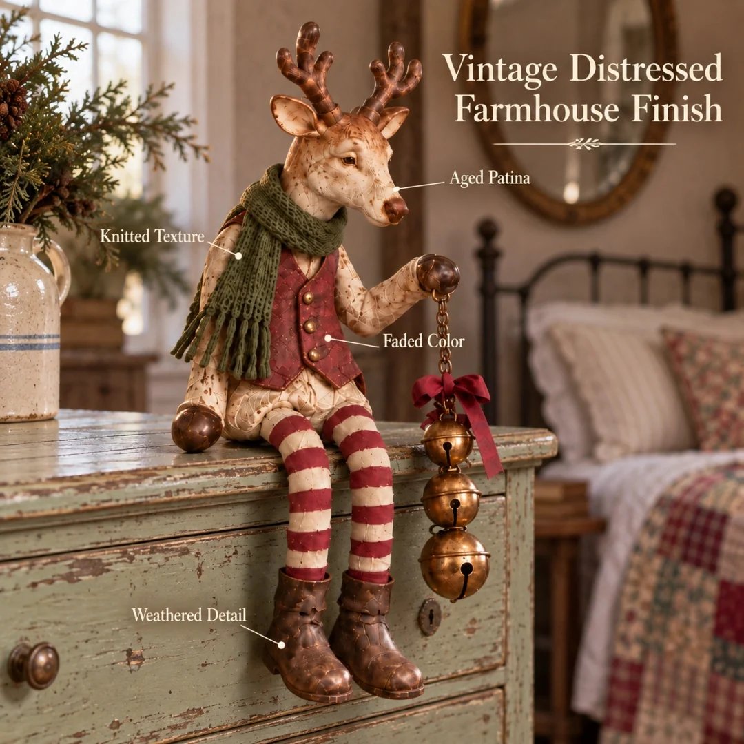 Vintage distressed farmhouse reindeer finish