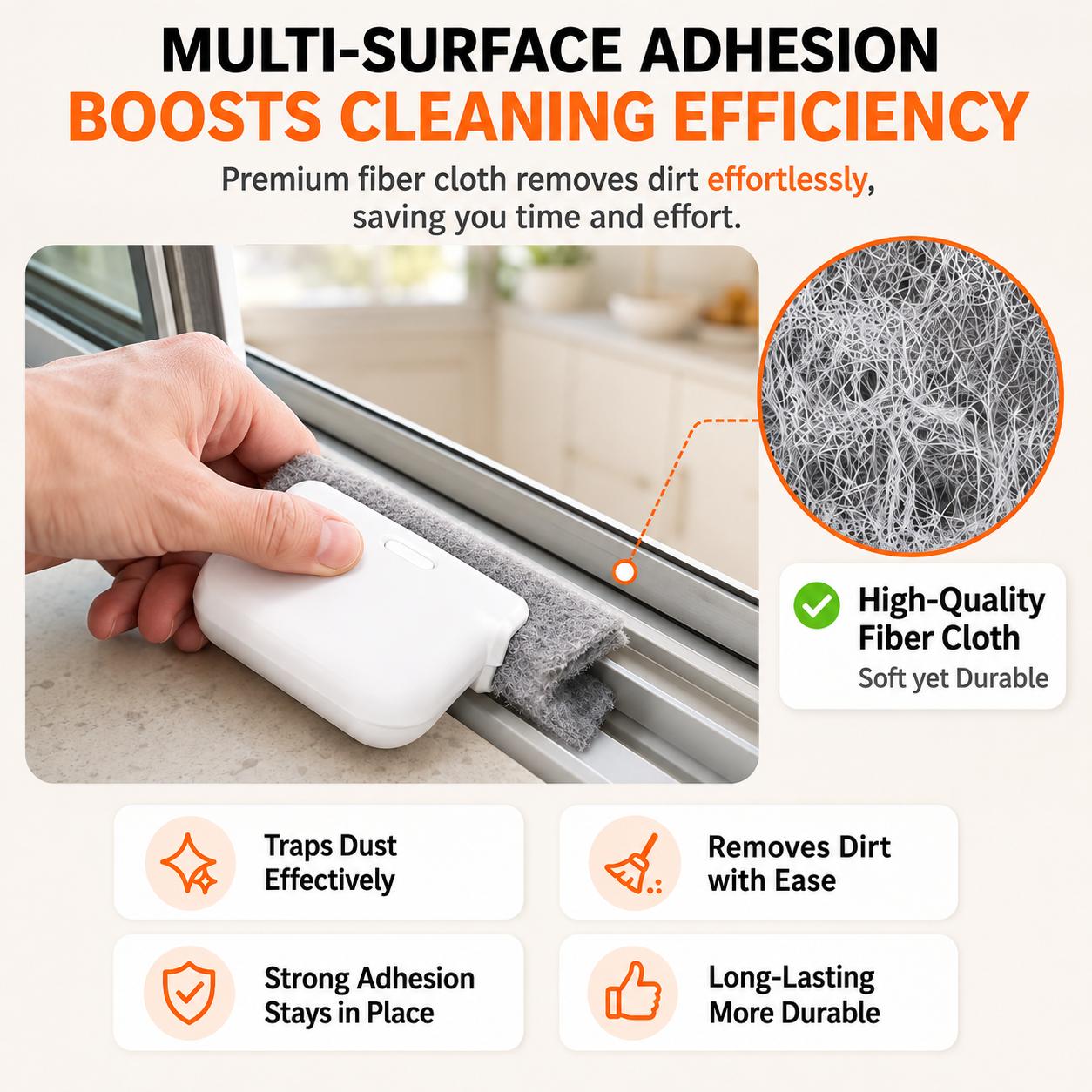 Window Track Cleaner Kit - 2-in-1 Tool with Built-in Scraper, Deep Gap Brush, 2 Replacement Pads for Sliding Doors, Home Cleaning