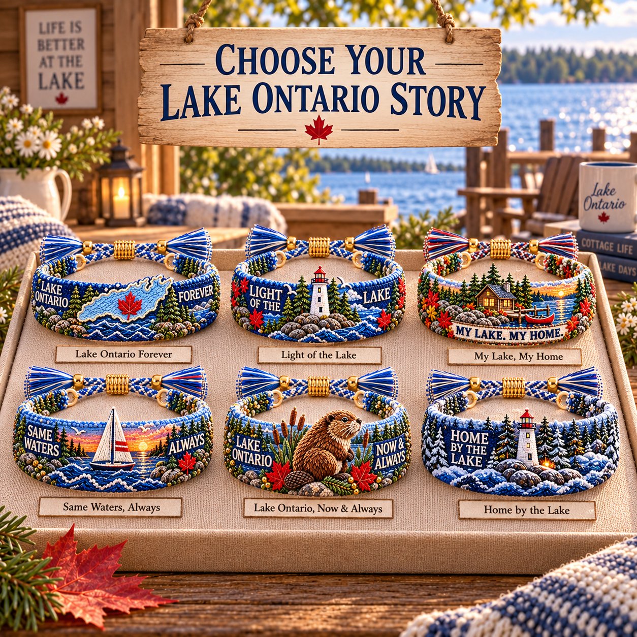 Six Lake Ontario embroidered bracelet designs