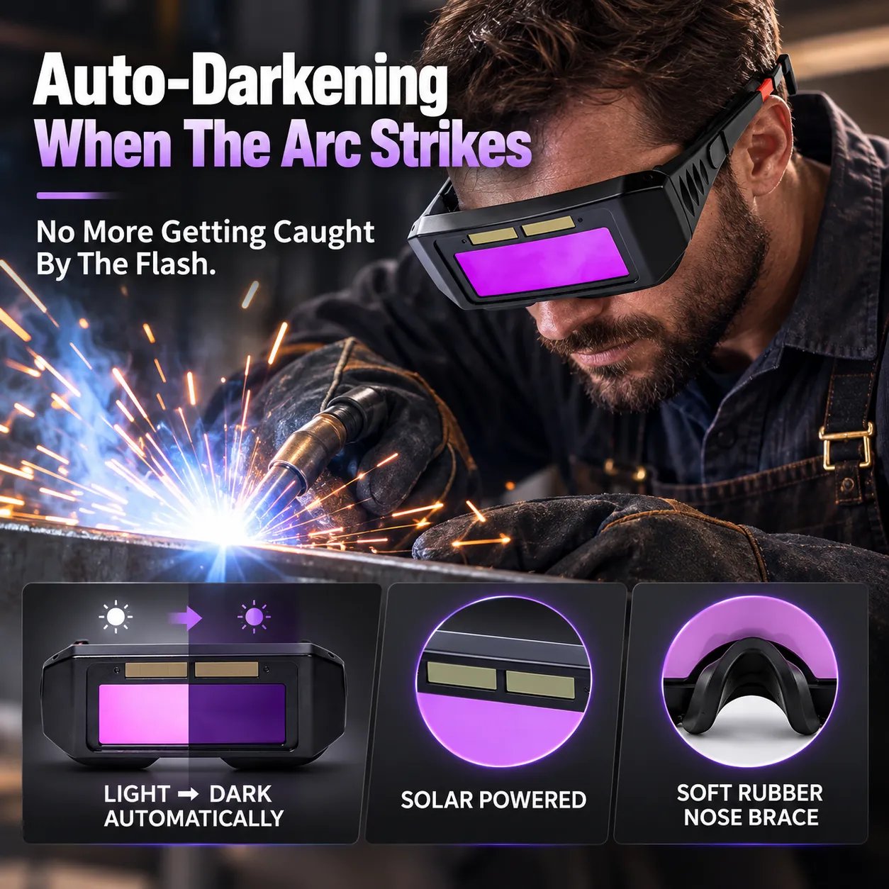 Auto-darkening welding lens light and dark state demonstration