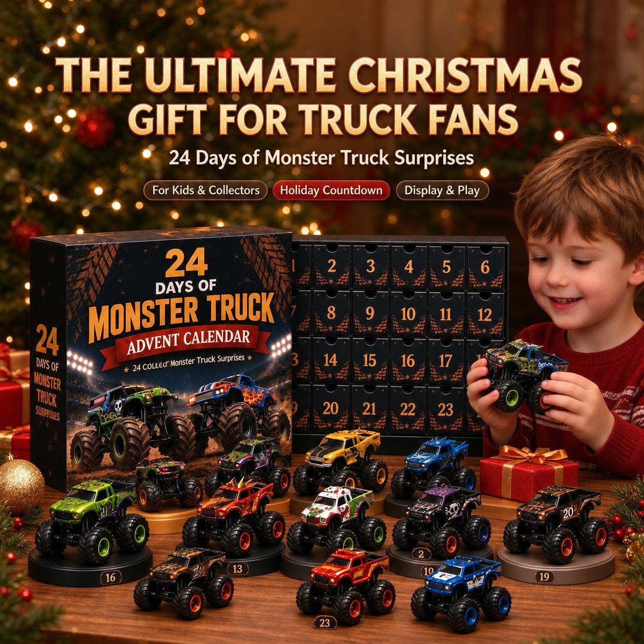 Monster truck holiday collection and display inspiration