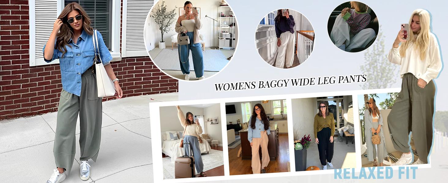 UANEO Women's Baggy Wideleg Pants Casual Elastic Waisted Palazzo Harem Pants with Pockets UANEO Women's Baggy Wideleg Pants Casual Elastic Waisted Palazzo Harem Pants with Pockets