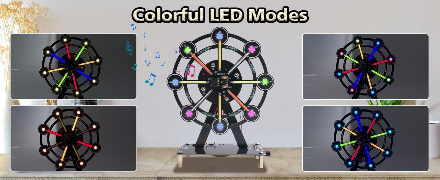 STEM Soldering Practice Kit - DIY Rotating Ferris Wheel Soder Practice Kit with 10 Light Modes, Colorful LED Electronics Soldering Projects for Adult Student Training Kit, Practical Desk Decor Present