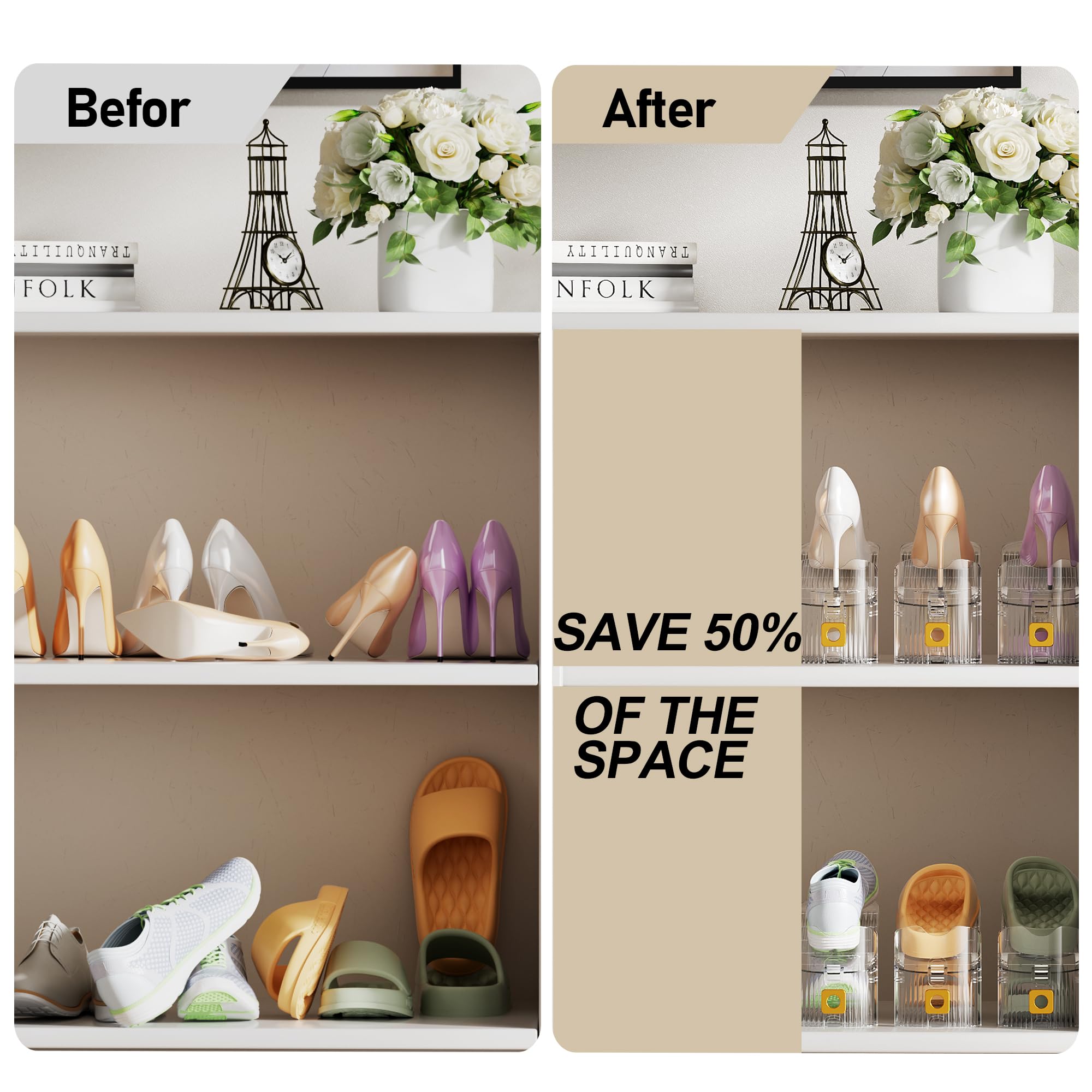 Before and After Shoe Closet Organization Space Saver