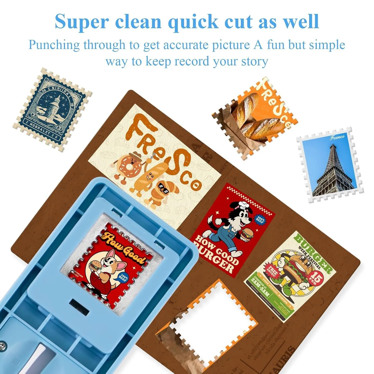 Paper craft project featuring postage-stamp-style shapes