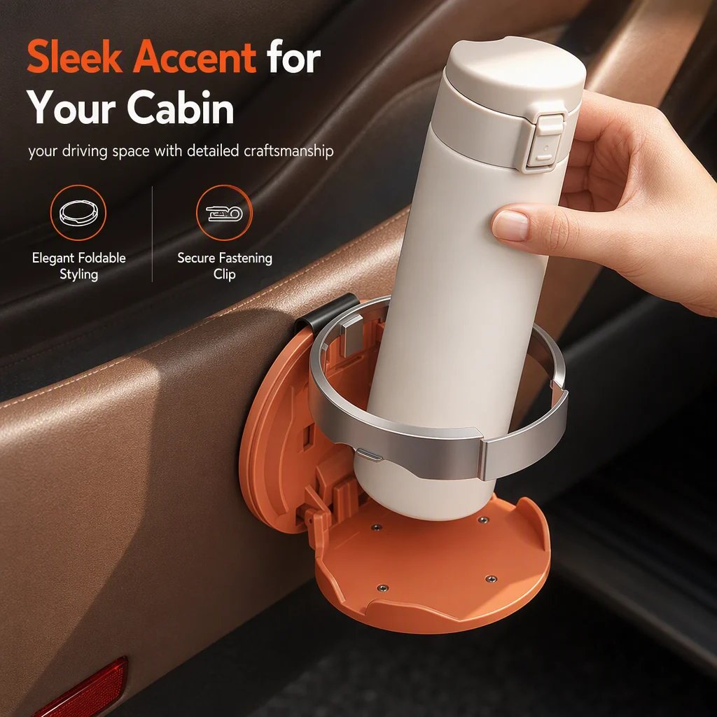 Foldable car cup holder with hook