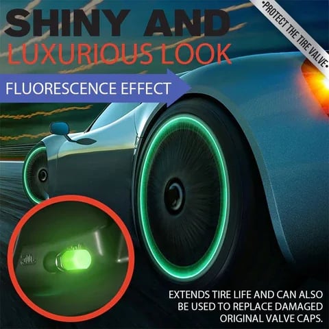 Decorative fluorescent effect on wheel valve caps