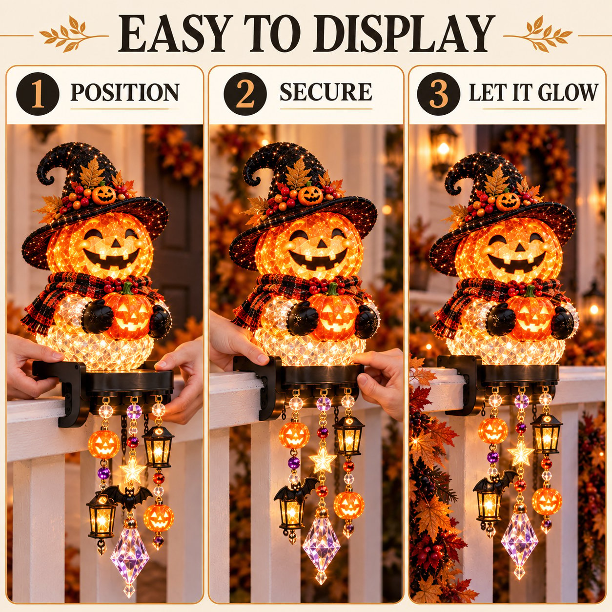 Halloween railing light installation step 1