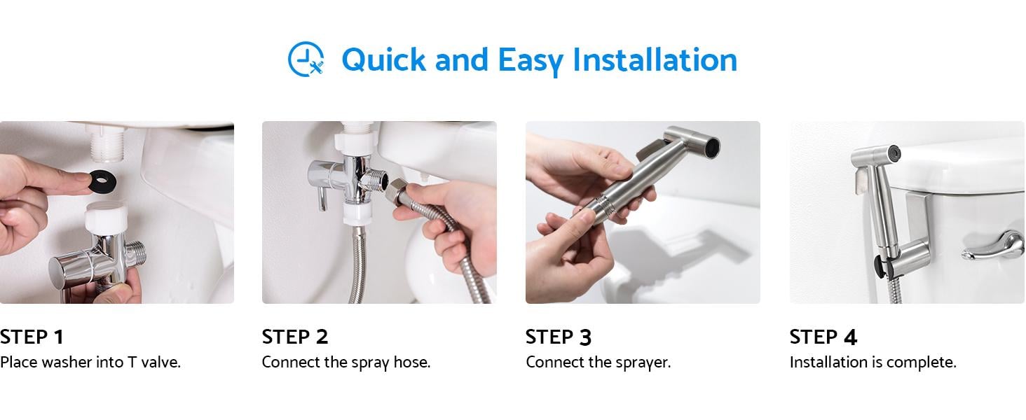 Handheld Toilet Bidet Sprayer, Bathroom Accessories, 3-in-1 Adjustable Pressure Stainless Steel Nozzle, Brushed Nickel, Easy-Install Attachment for Personal Hygiene, Toilet Cleaning