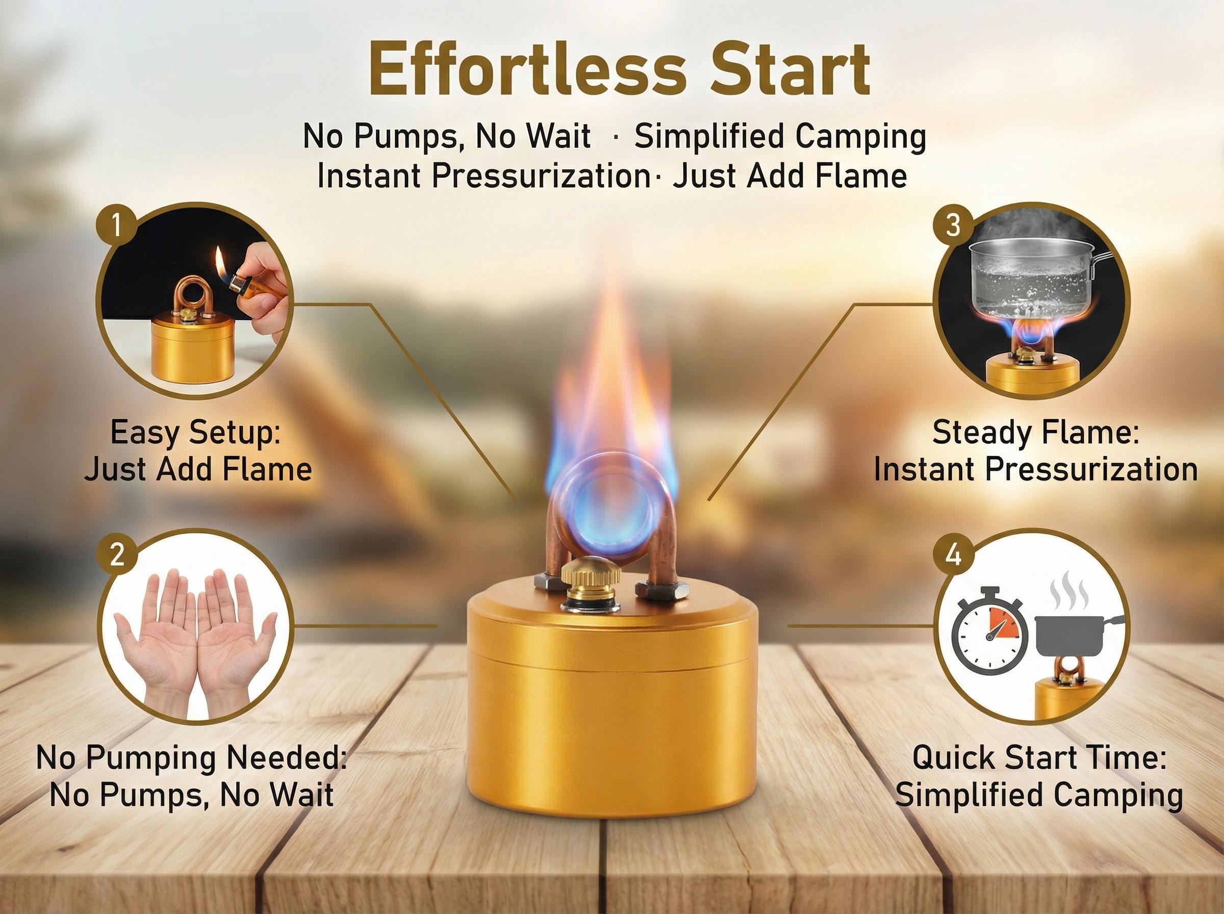 Self-Pressurized Alcohol Stove, Lightweight Aluminum & Copper Burner for Hiking & Survival Camping, High-Efficiency Cooking with Windproof Stand, Camping Accessories, Copper Tube, Compact And Portable, Aluminium, Camping Equipment, Portable Kitchen