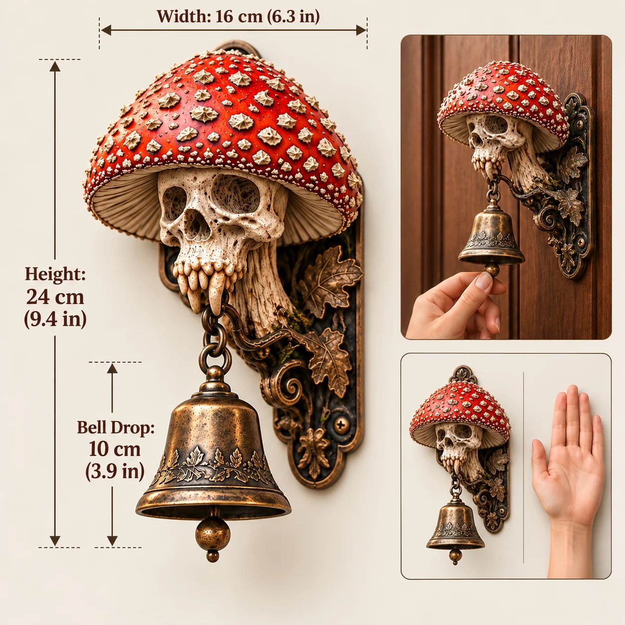 Skullcap Guardian size guide with inches and centimeters