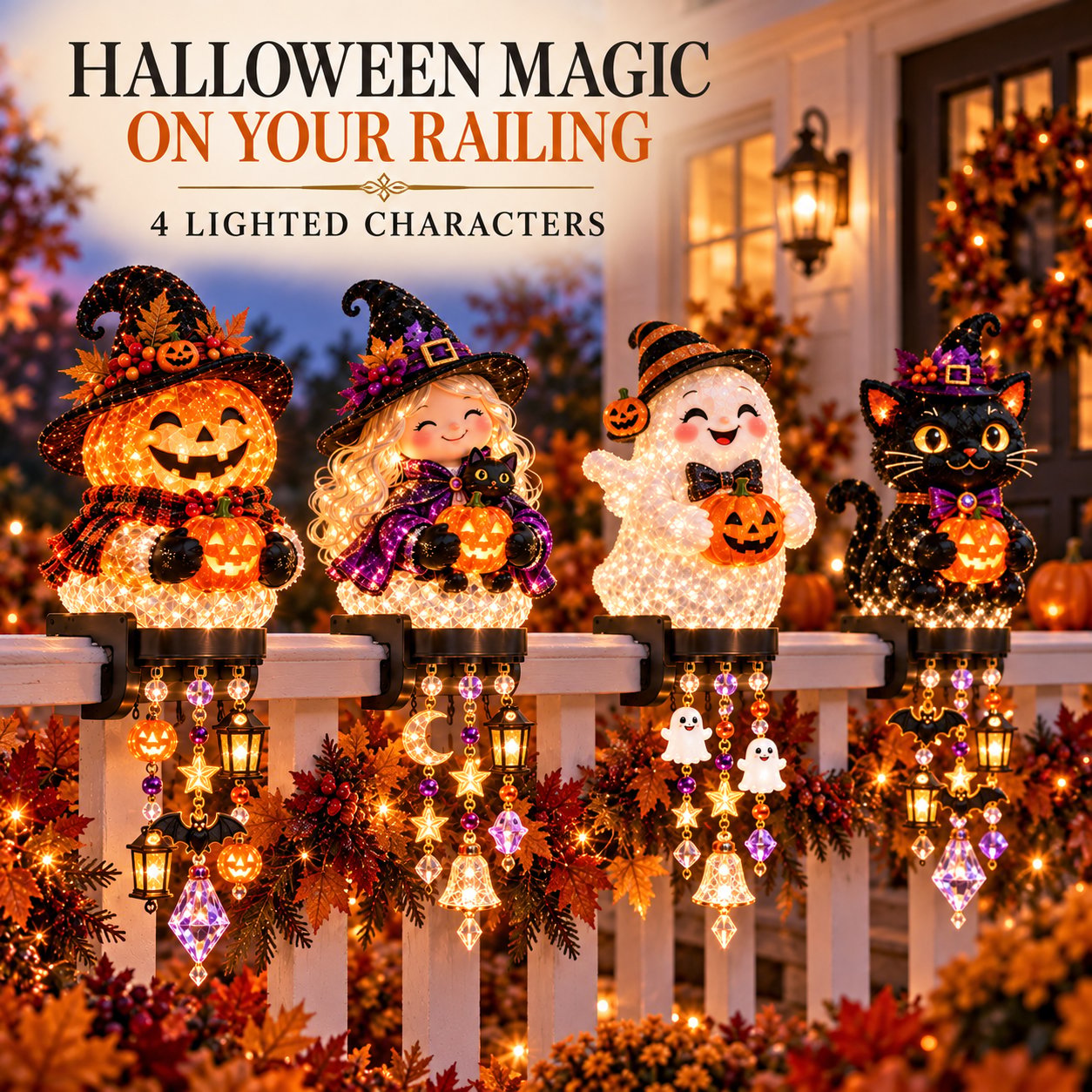Halloween character glow cascade railing lights