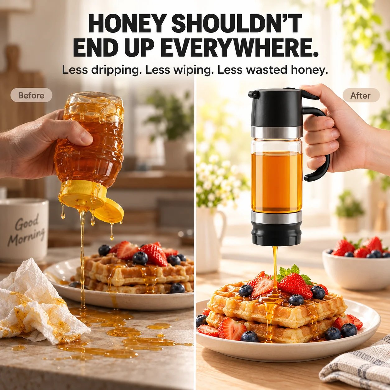 Press to pour honey dispenser