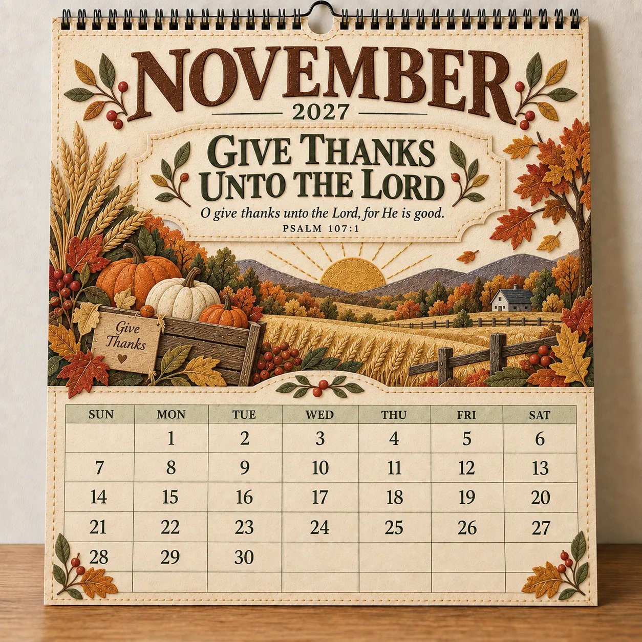 November 2027 Give Thanks Unto The Lord Psalm 107:1