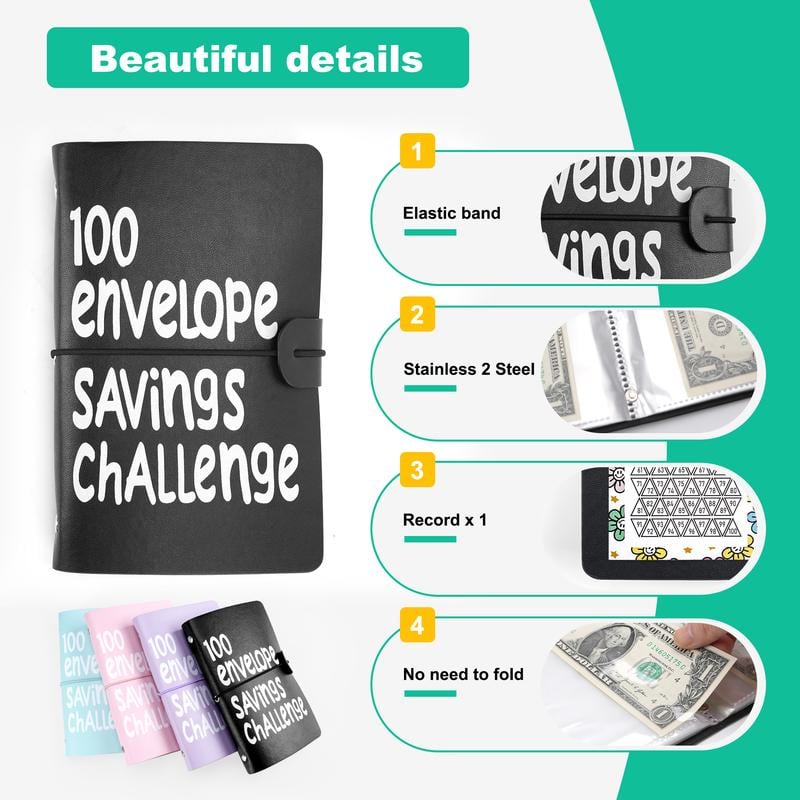 Product Introduction of 100 Days Money Saving Challenge Coin Envelope BudgetStorage Book - Binding Covers With Daily Savings Tracker,Habit-Forming System, And Cash Savings Goal Of $5050Develop A Consistent Savings Habit 7