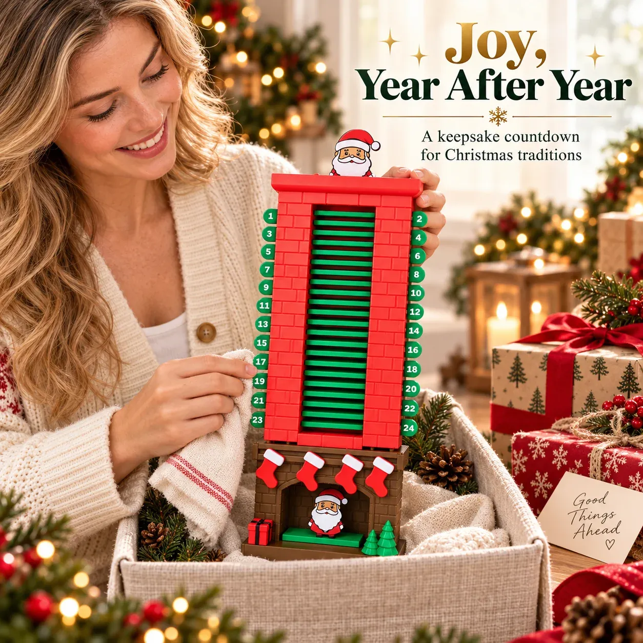 Christmas fireplace countdown details