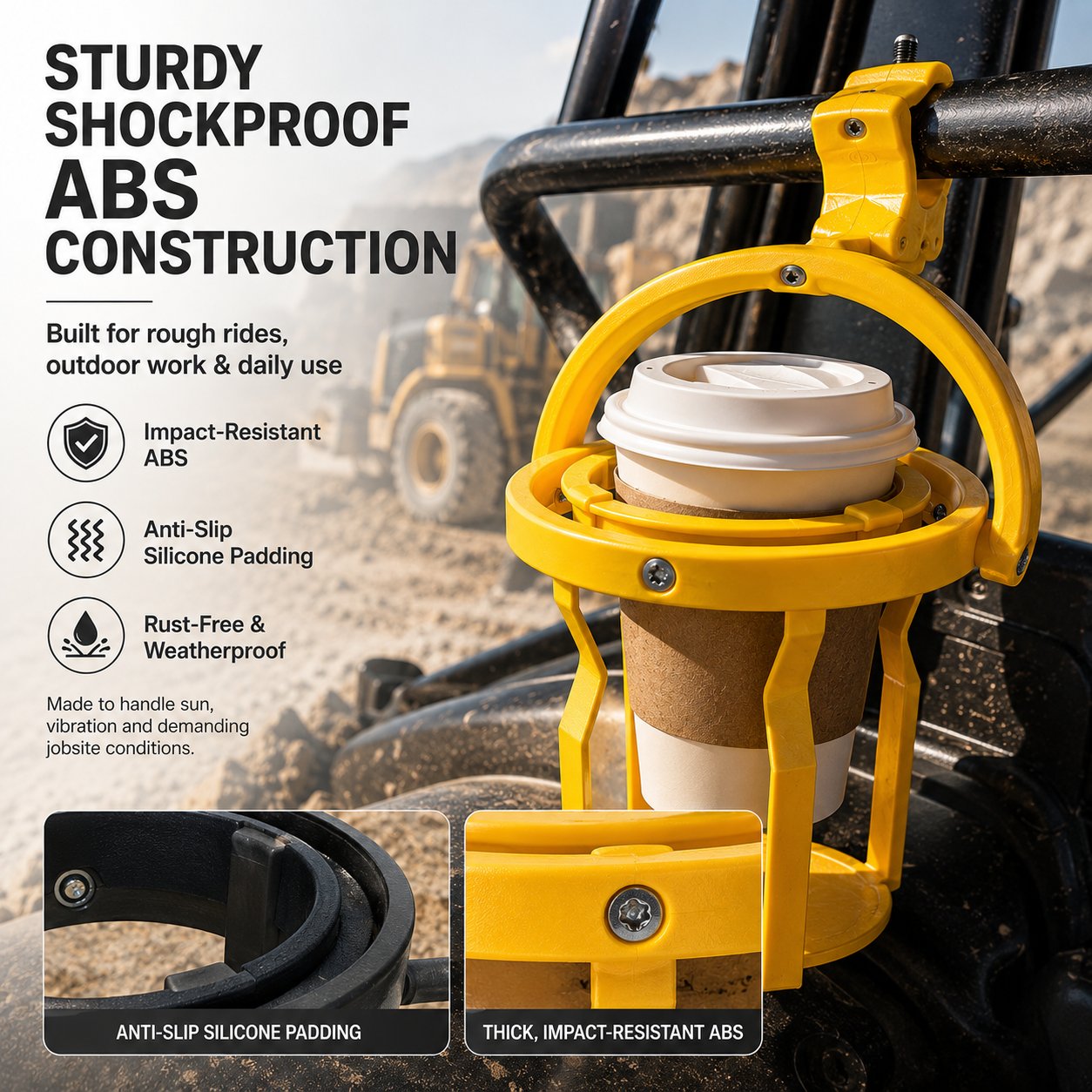 Shockproof ABS anti spill cup holder construction