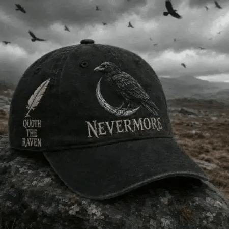 Vintage black raven NEVERMORE baseball cap
