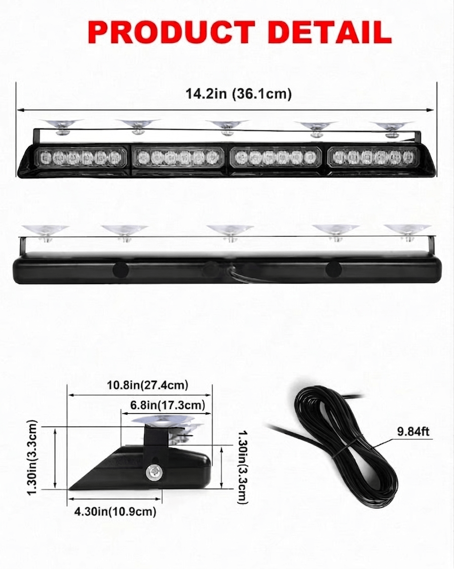 Detailed Technical Dimensions: 16.89 Inches Light Bars with 13.12 Feet Cable