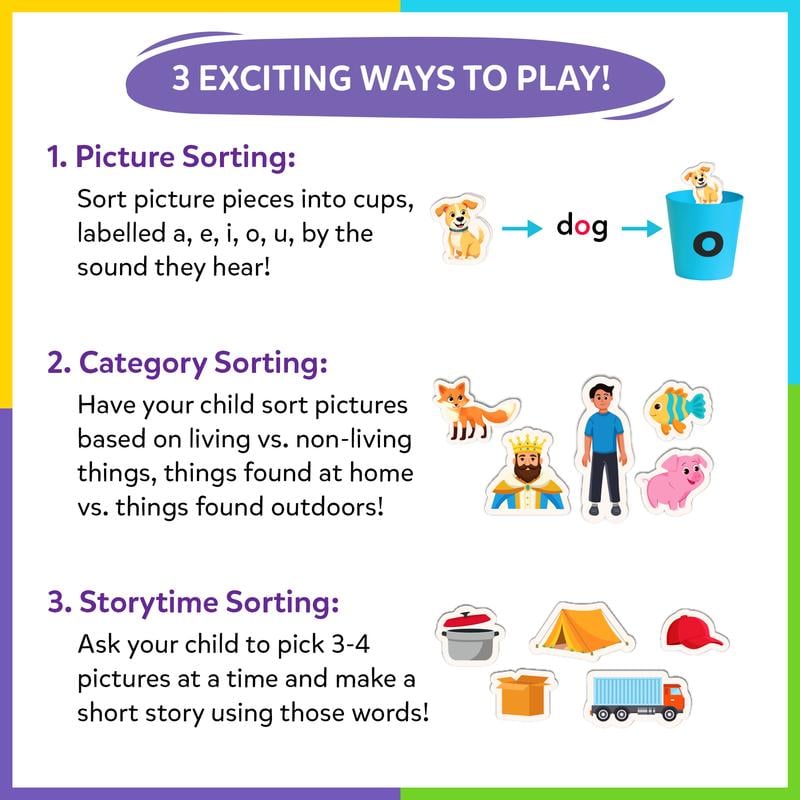 Phonics vowel sorting toy used as an educational activity
