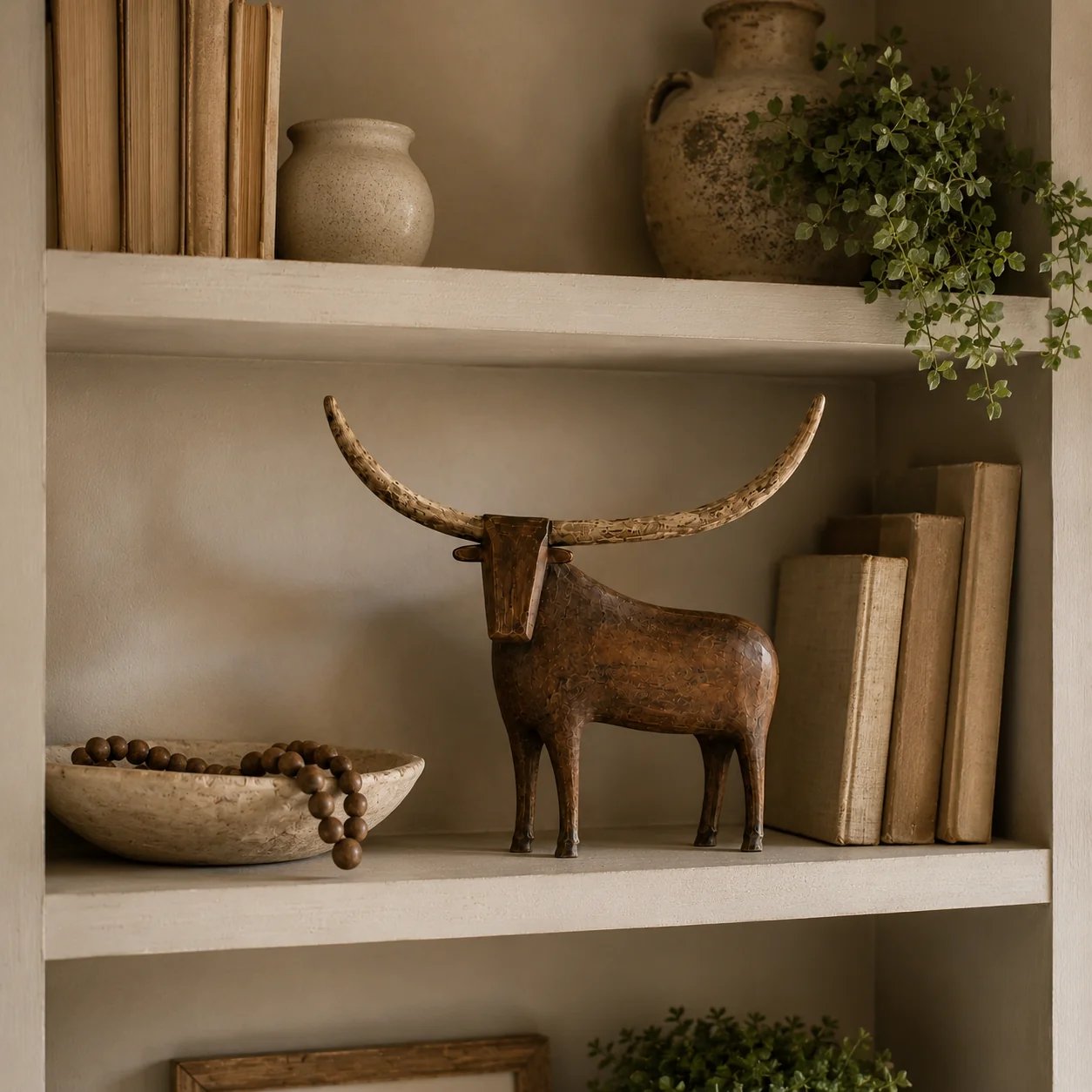 Longhorn bookshelf styling