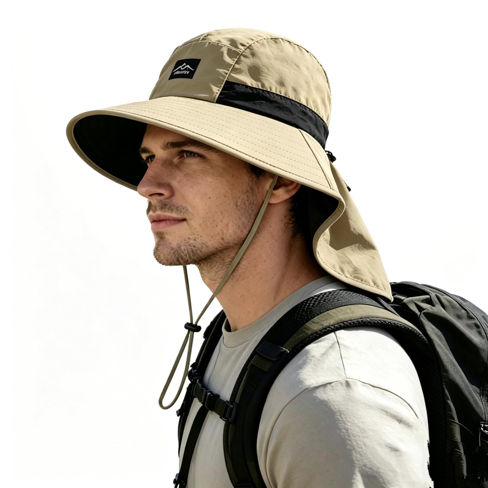 UPF 50+ Wide Brim Fishing Hat with Neck Flap Profile View