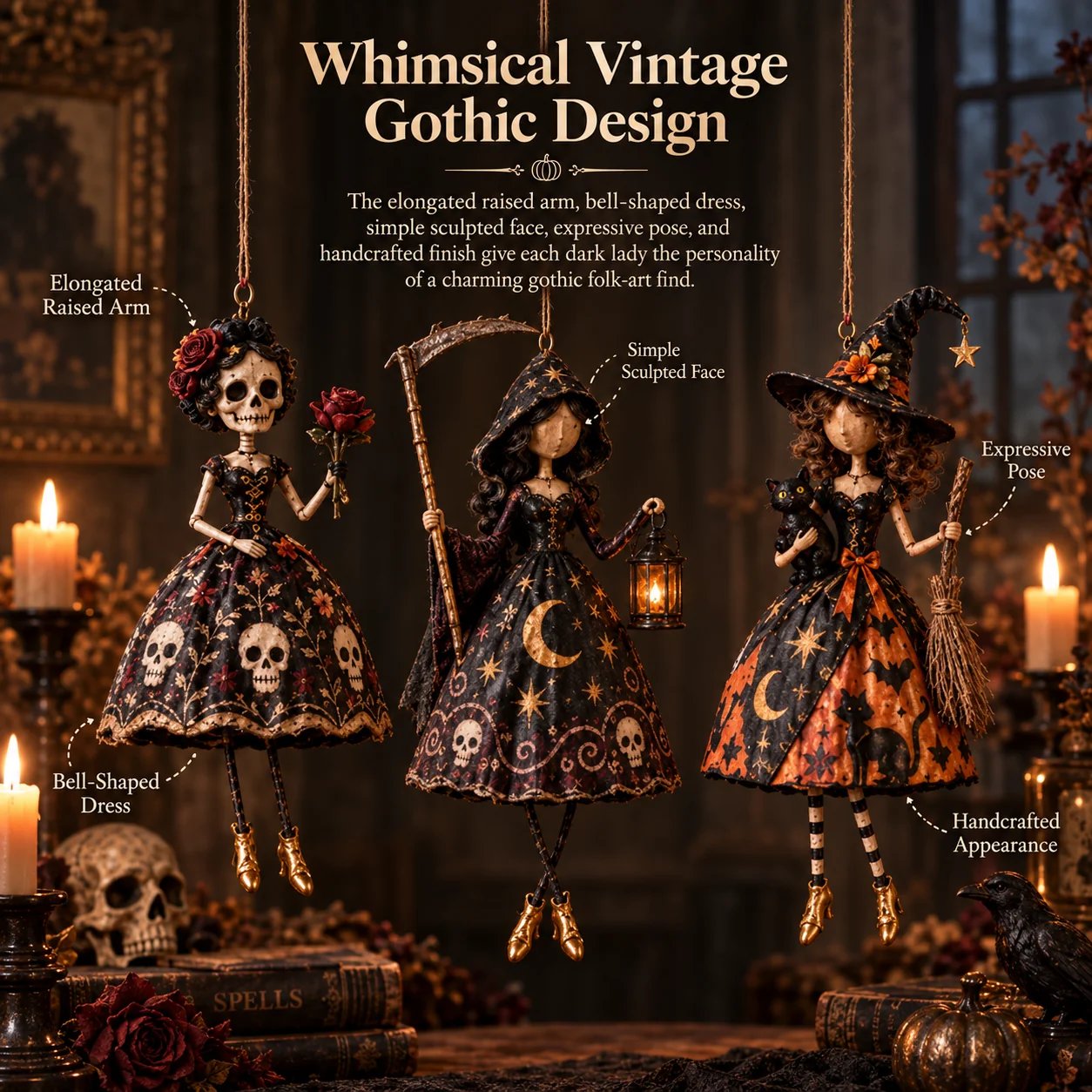 Whimsical vintage Gothic design of Midnight Ladies