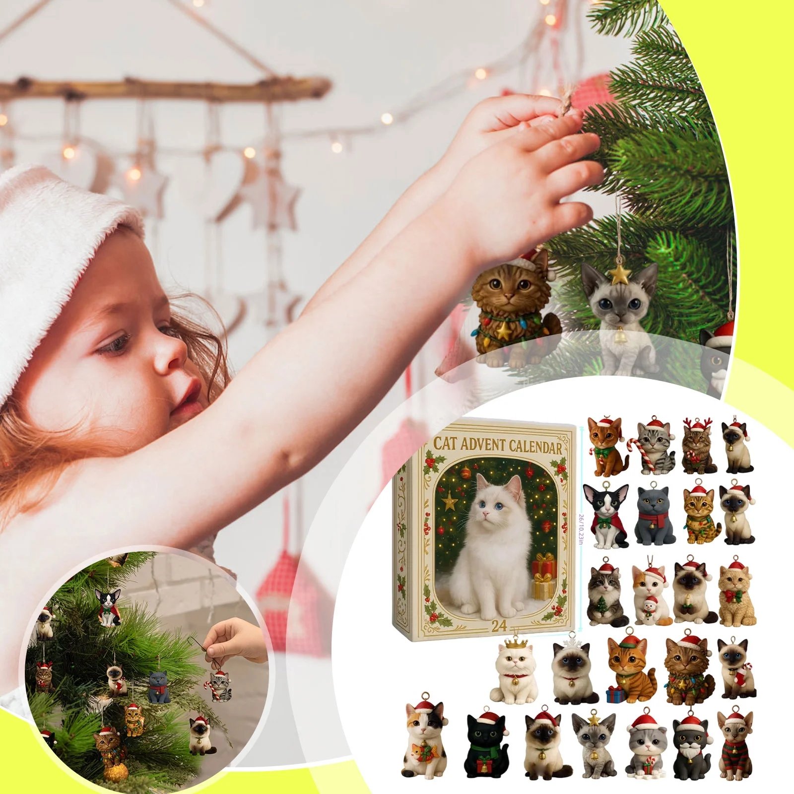 Cat Lovers Advent Calendar 2025, Cat Advent Calendar 2025 with 24 Cat Figurines, Christmas Holiday Cat Ornaments for Tree & Home Décor for Cat Owners, Cute Cat Theme Christmas Tree Decorations