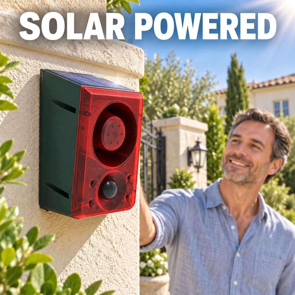 Solar powered outdoor motion alarm