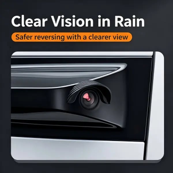 Car backup camera with carbon fiber rain visor
