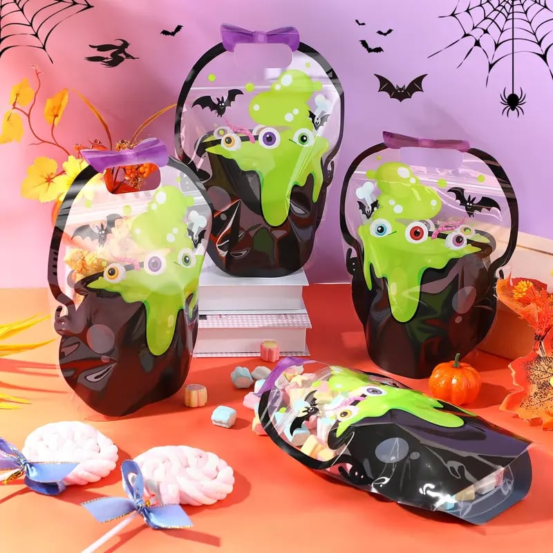 Halloween stand-up treat bag dimensions and expandable bottom gusset