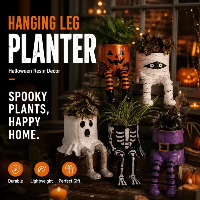 Pumpkin Halloween hanging leg planter