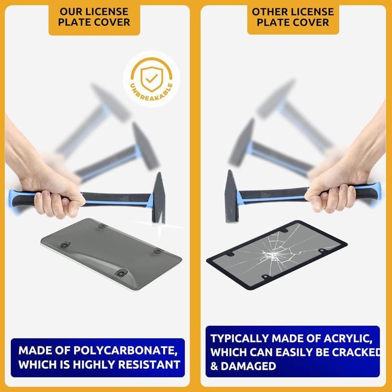 Unbreakable Tinted Smoked Bubble License Plate Protector Covers - Dark Grey Pair, License Plate Frame, Auto Accessories, Accessories for Car, Vehicle Replacement Clear Shield for Cars, Trucks