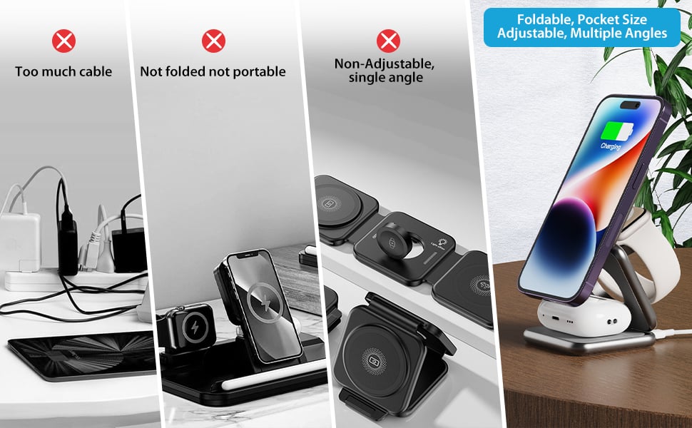 3 in 1 magnetic foldable wireless charger for iphone apple watch charging stand