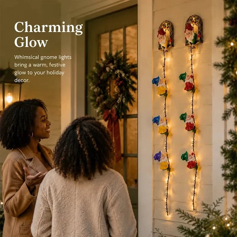 Warm glowing Christmas gnome lights